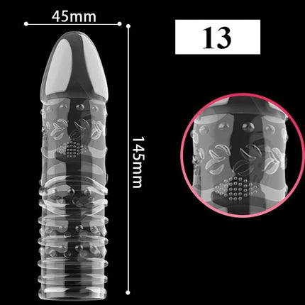 1PCS Transparent Penis Covers Extender Men's Crystal Wolf Tooth Condoms Finger Cock Ring Adult Sex Toys For Male Penis Sleeve