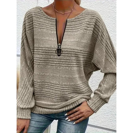 Plus Size New Autumn Women's Casual Solid Color Long-sleeved Zipper Pullover Top T-shirt For Women Streetwear
