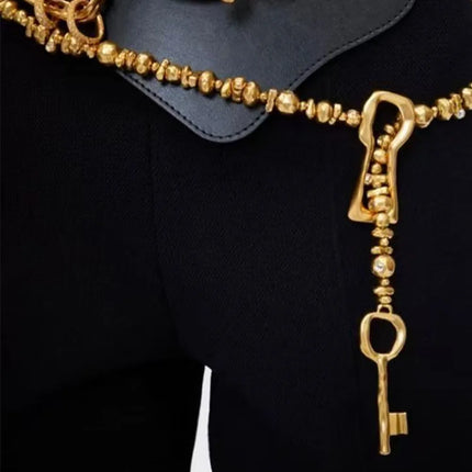 Fashion Women Plastic Beads With Alloy Lock Key Pendant Waist Chain Jewelry Elegant Sweater Long Necklace Accessories