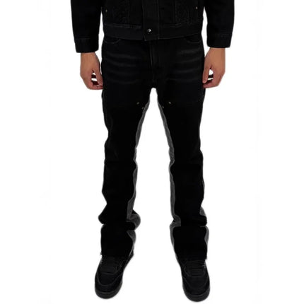 Washed Micro-Flare Gray Stitching Jeans, Suitable for Both Men and Women, Can Be Worn as Long Pants or Shorts, Comfortable