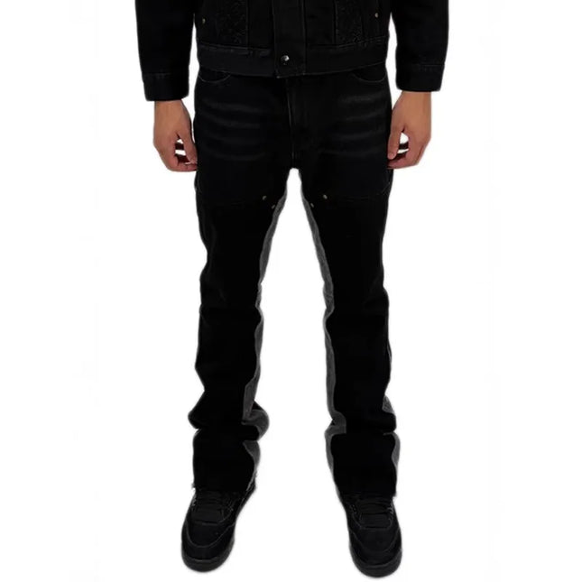 Washed Micro-Flare Gray Stitching Jeans, Suitable for Both Men and Women, Can Be Worn as Long Pants or Shorts, Comfortable