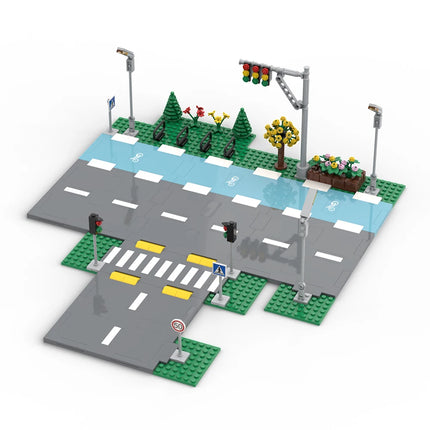 MOC Blocks City Friend Street View Plate Traffic Lights Sign Road Base Compatible Railroad Bridge Building Bricks DIY Kid Toys