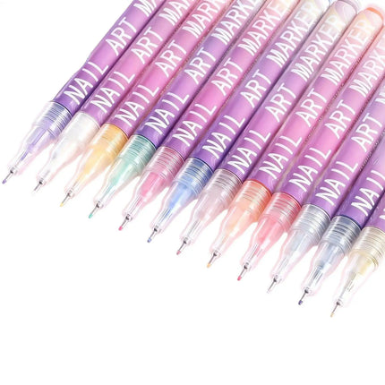 12 Color Nails Art Pens Drawing Painting Point Liner Graffiti Nail Polish Acrylic Painted Pen Kit NailArt Beauty Manicure Tools