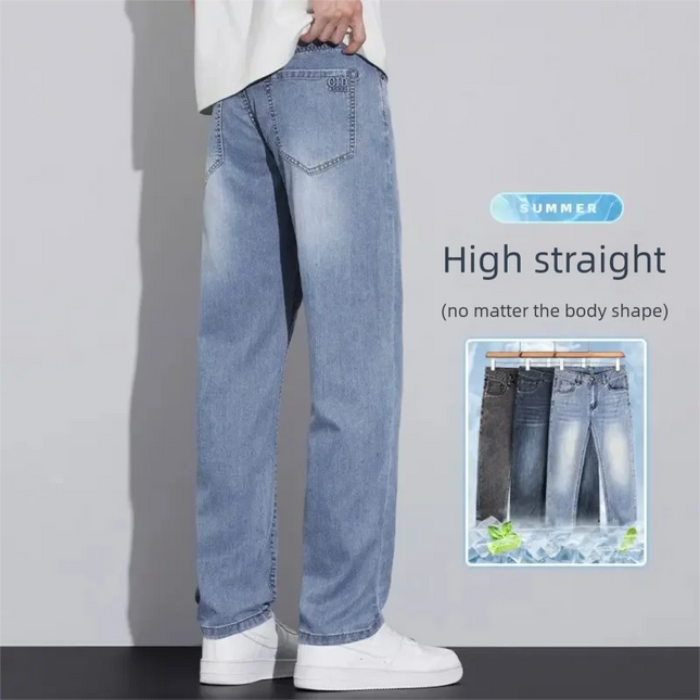 26 New Lyocell Slim Straight Leg Jeans Spring Summer Men's Pants High-quality Classic Cool Breathable