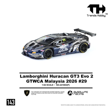 TH 1:64 Lamborghini Huracan GT3 EVO2 - GTWCA 2026 No. 29 Porsche 911 GT3R-B12H2026 No. 911 Alloy Car Model