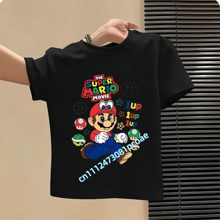 2026 New Summer Cotton T-shirt Super Mario Cartoon T-shirt Men's and Women's Fashion Top Children's Role Playing Short Sleeve