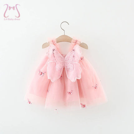 Summer Baby Girls' Princess Party Birthday Dress Sweet Children Clothing Butterfly Wings Fairy Strap Embroidered Mesh 0-3 Y Kid
