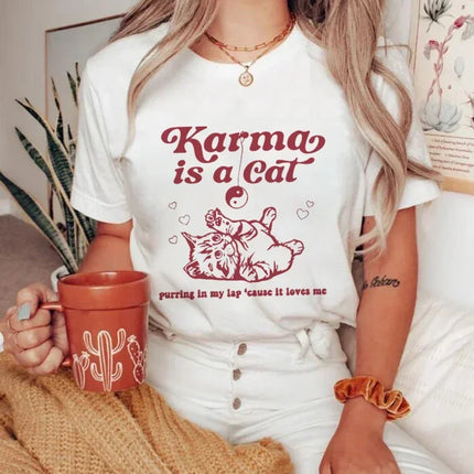 Karma Cat 2024 Taylor Midnight Album Short Sleeve T-Shirt for Women, Midnight Meeting Top