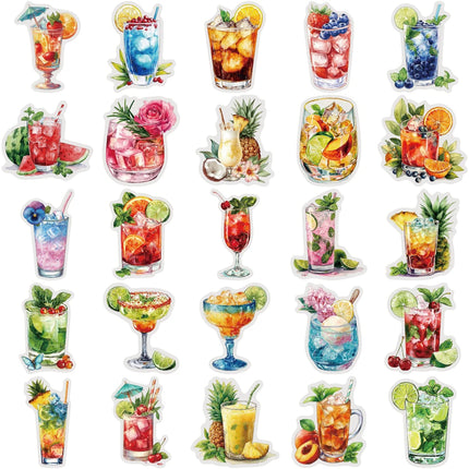 50PCS Creative Summer Beverages Personalized PET Transparent Material Stickers Handheld Account Material Decorative Stickers