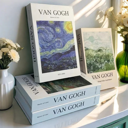 Van Gogh Monet Fake Book Painting Decorative Books Storage Box Sunflower Water Lily Coffee Table Books Home Decor Shooting Props