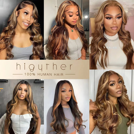 12A Grade P427 4x4 Lace Closure Highlight Body Wave Human Hair Closure Pre-Plucked 10-22 Inch Brazilian Virgin Hair Free Part