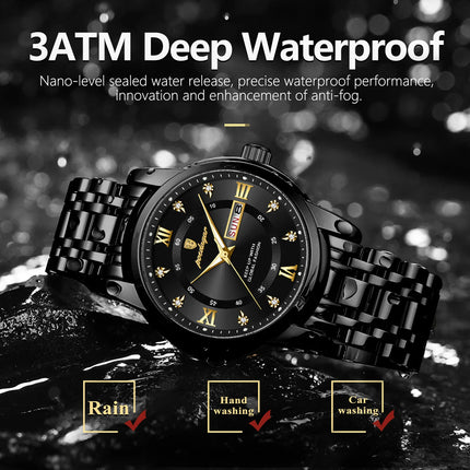POEDAGAR Sport Casual Men's Wristwatch Waterproof Stainless Steel Luminous Original Men's Watch Date Week Men's Quartz Watches Reloj