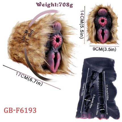 GEEBA Dual Channel Fantasy Furry Masturbation Sleeve For Men Pocket Pussy Silicone Male Masturbator In Fur Adult Sex Toys Supply
