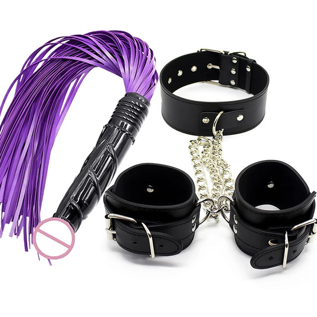 Exotic Accessories Hand Ankle Slave Collar Binding Adult Games Role Play Dildo Handle Spanking Whip Bondage Handcuffs Sexy Shop