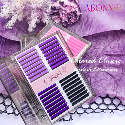 32Rows Purple Color Classic Eyelash Extensions Fluffy Eyelashes Mixed Tray Volume Eyelashes Abonnie Lash