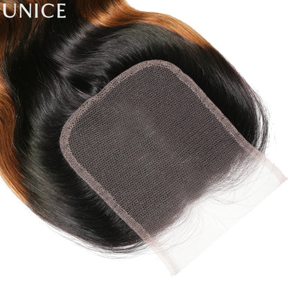 UNice Ombre Brown Highlights Body Wave 4x4 Lace Closure 1PC 100% Human Hair Closure Free Part