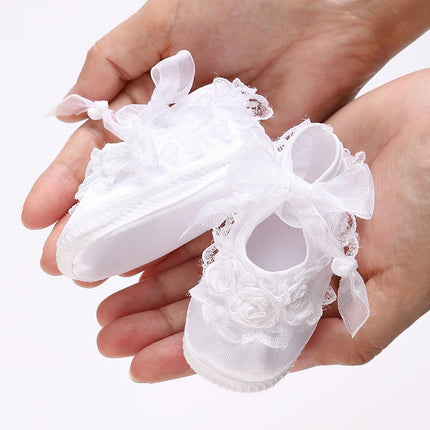 Newborn Baby's First Baptism Shoe: Newborn Boys and Girls' White Baptism Shoes Soft Sole Walking Shoes Multiple Styles-9CM/10CM