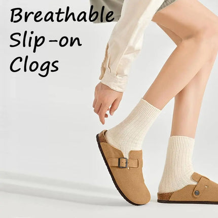 Kidmi New Women Clogs Men Clogs Suede Slippers Fashion Cork Footbed Leather Slippers Classic Mules Soft Antiskid House Slippers