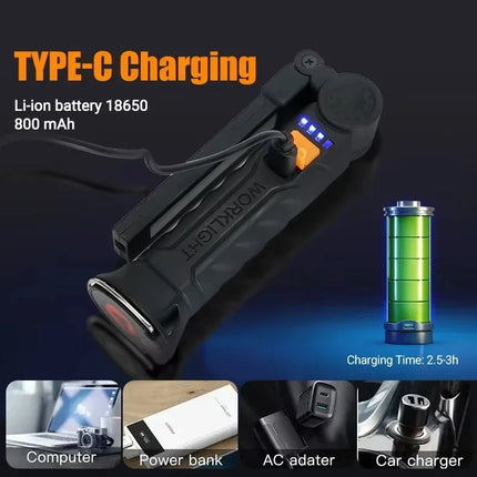 Multifunctional Folding Work Light Portable Rechargeable Flashlight Hook Magnetic Camping Light Outdoor Car Repair Emergency
