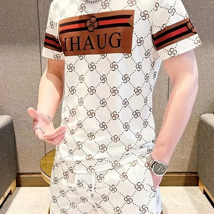 Summer Hot Selling Men's 3D Printed Polyester Short Sleeved Shorts Set, Fashionable Casual Breathable Set, Daily Wear