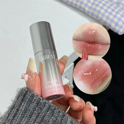 QIBEST Watery Mirror Lip Gloss Long-lasting Moisturizing Easy Wearing Water Glass Lip Glaze Hydrating Sexy Red Lip Tint Makeup