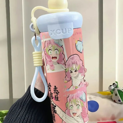 Demon Slayer Stainless Steel Insulated Cup Cute Fashion Cartoon Floating Ball Straw Thermos Portable Coffee Cup Gift for Friends