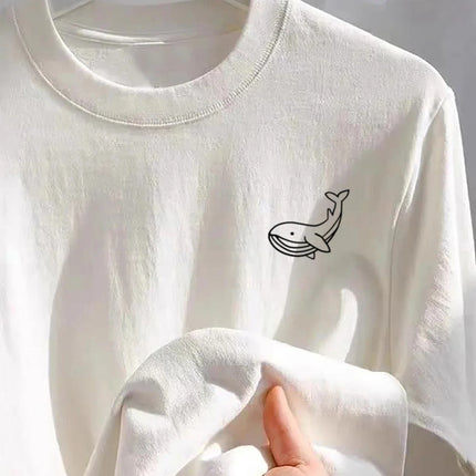Whale Pattern Printed Round Neck Short Sleeve T-shirt Top Women's Summer Fashionable Casual Sports Shirt Women Clothes
