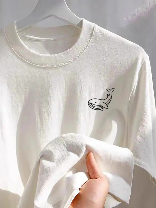Whale Pattern Printed Round Neck Short Sleeve T-shirt Top Women's Summer Fashionable Casual Sports Shirt Women Clothes