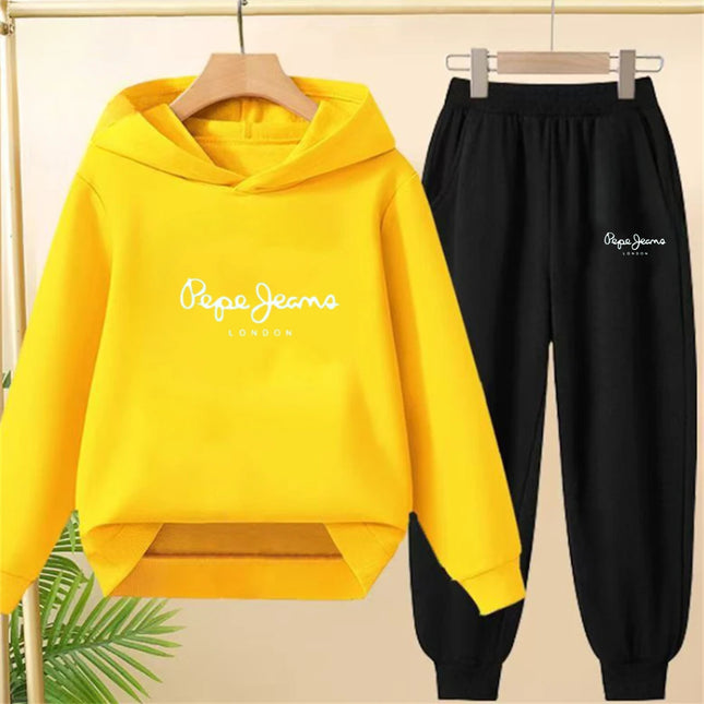 Boy Girls Children's Hoodies suit Tops+bottom Toddle black Sweatshirr white child 3-12 year Pink fashion printing Coat clothing