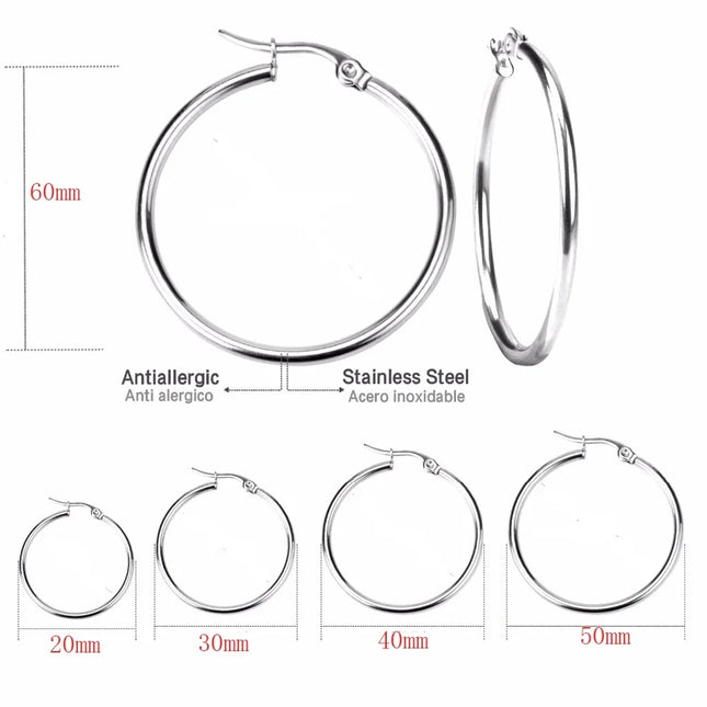 Hoop Earrings Small Big Circle Women Exaggerated Hoop Ear Loop Smooth Ring Round Earring Stainless Steel Jewelry Wholesale
