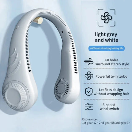 2026 New Upgrade 2026 Portable Neck Fan 4000mah Rechargeable USB Leafless Air Conditioner Bladeless Fans Hanging Neck Cooler For