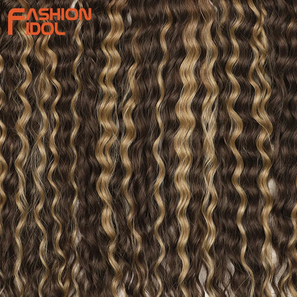 FASHION IDOL 22 Inch 300g 3PCS Ariel Curl Hair Water Wave Twist Crochet Hair Synthetic Ombre Brown Fiber Braiding Hair Extension