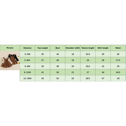 Infant Baby Girl Fall Outfits Ruffles Long Sleeve Crew Neck Ruffled Romper with Corduroy Suspender Skirt 2 Pcs Girls Sets