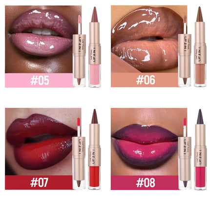 Black Brown Tapered Lip Liner Contour Pencil Double Head Mirror Plumping Lip Glaze Crystal Lip Gloss Sexy Red Lips Tint Makeup