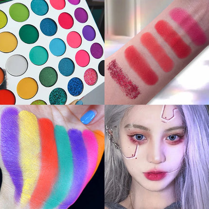 35 Color Rainbow Eyeshadow Palette - Vibrant Matte Shimmer & Glitter Makeup Set for Artistic, Festival, Party Creative Eye Looks
