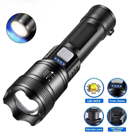 2000LM Super Bright LED Flashlight, USB-C Rechargeable with Digital Display Torch,Long Lasting for Outdoor Camping Emergency