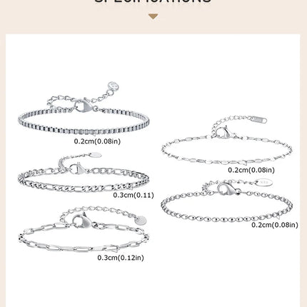 Women Chain Bracelet Silver Color, Stainless Steel Link Stackable Bracelets, Layered Fashion Accessories Gifts