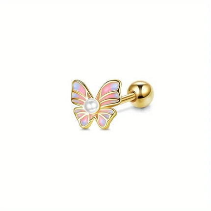 Drperfect 1pc Stainless Steel 16G Cartilage Earrings Stud Hypoallergenic Stainless Steel Stud Earrings Butterfly Heart Piercing