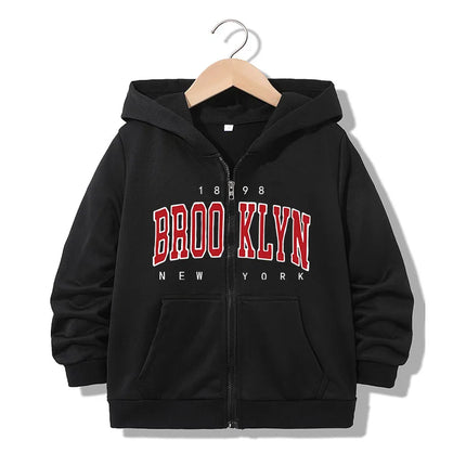 Kids Zipper Hoodie Funny Casual Brooklyn New York Letter Hoodies Jackets Boys Girls Zip Up Sweatshirt Children Hoodies