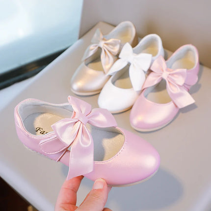 Girls Princess Shoes Shallow Bowknot Metallic Color Fashion Sweet Girl's Mary Janes Shoes Light Non-slip 26-36 Kids Ballet Flats