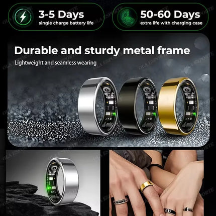 2026 Smart Ring Blood Pressure Heart Rate Sleep Monitoring Smartring IP68 & 5ATM Waterproof Multi-sport Mode Smartring Man Women