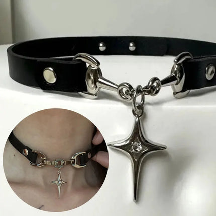 Gothic Cross Star Pendant Choker Nelace for Women Fashion Spicy Girl Punk Chain Y2K Vintage Leather Collar Chain Choker Necklace