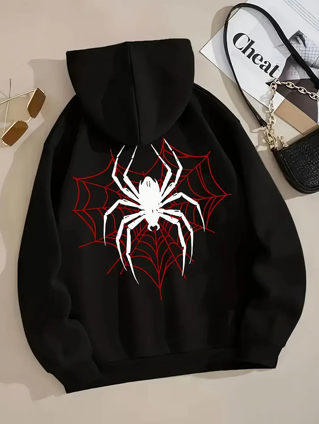 Red Spider Web Printed Women Hoodies 2025 Winter Autumn Clothes Y2k Sweatshirt Top Hoodie Long Sleeve Women's Casual Clothing