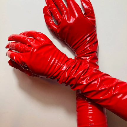 New Sexy Women PU Leather Gloves Shiny Long Gloves Punk Mitten Party Clubwear Cosplay Stage Costume Accessories