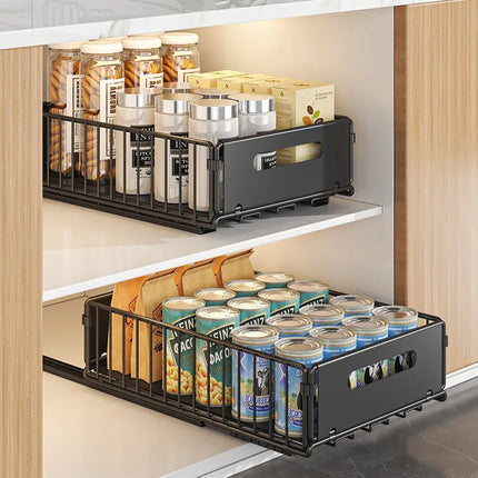Non Perforated Folding Cabinet with Pull-out Basket Multifunctional Snack Storage Rack Household Kitchen Sink Storage Rack