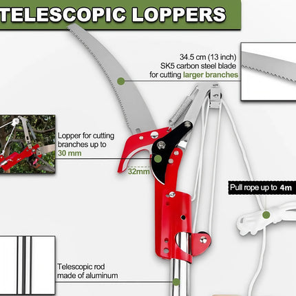 Extendable Tree Pruner Saw High-Altitude Branches Trimmer Pruning Shears Harvester Clipper for Plant Twig Vine for Plant Garden