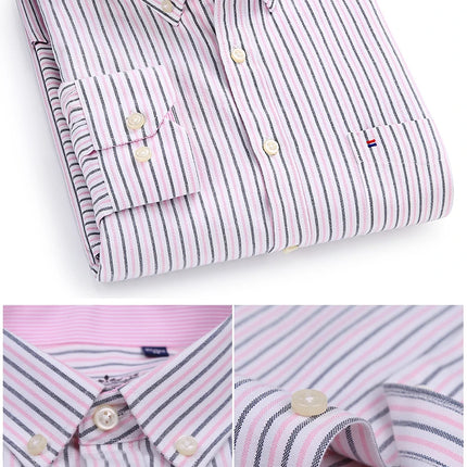 Classic fit cotton Full Casual shirts for men solid color long-sleeve plain shirt single pocket top soft slim fit formal clothes
