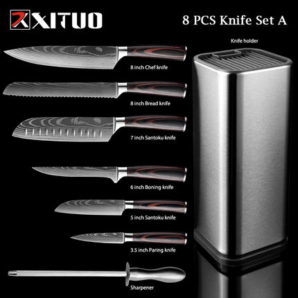 XITUO Chef knife 1-10Pcs Kitchen Knives Set Laser Damascus Pattern Ultra-Sharp Santoku Knife Cleaver Slicing Utility Fruit Knife