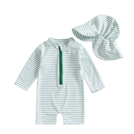 Baby Boy Kids Swimwear Whale Print Long Sleeve Rash Guard Swimsuit with Sun Hat Toddlers 2Pieces Bathing Suit Beachwear