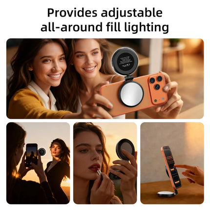 3 in 1 Magnetic Selfie Ring Light with Mirror LED Foldable Fill Light 360° Adjustable For iphone 17 16 Mobile Phone Photography